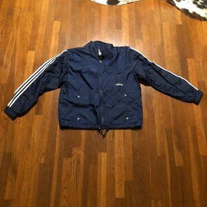 Vintage Adidas Navy Windbreaker Jacket Size M – Classic 3-Stripe Style